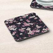 ブラックピンク桜花、パターンデザイン、 コースター (左側)