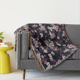 ブラックピンク桜花、パターンデザイン、 スローブランケット