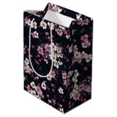 ブラックピンク桜花、パターンデザイン、 ミディアムペーパーバッグ (裏面アングル)