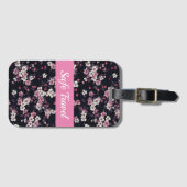 ブラックピンク桜花、パターンデザイン、 ラゲッジタグ (正面横)