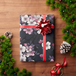 ブラックピンク桜花、パターンデザイン、 ラッピングペーパー