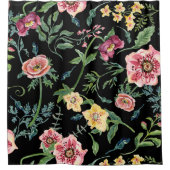 ブラックピンク水彩フローラアネモネ野花 シャワーカーテン (正面)