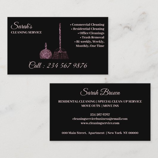 ブラックピンク清掃サービス守衛室の輝き 名刺 (正面/裏面)