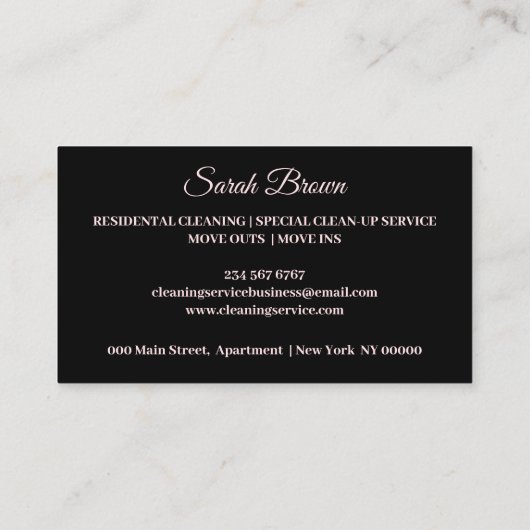 ブラックピンク清掃サービス守衛室の輝き 名刺 (裏面)