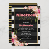 ブラックピンク牡丹金ゴールドガール19thバースデーパーティー 招待状 (正面/裏面)