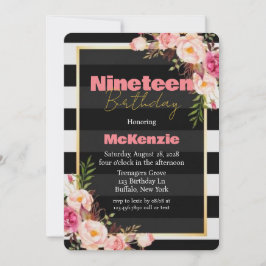 ブラックピンク牡丹金ゴールドガール19thバースデーパーティー 招待状