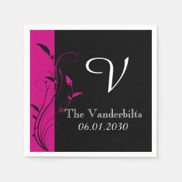 ブラックピンク結婚モノグラム結婚ズ スタンダードカクテルナプキン