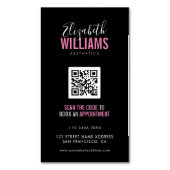 ブラックピンク美しいサロンQRコード マグネット名刺 (正面縦)