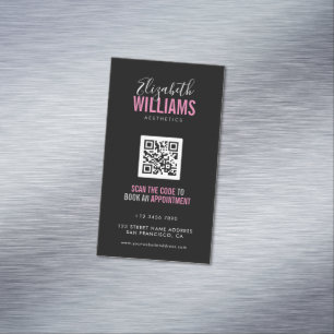 ブラックピンク美しいサロンQRコード マグネット名刺