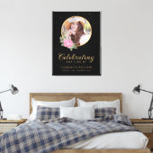 ブラックピンク金ゴールドフローラ葬式ウェルカムサイン キャンバスプリント (インサイチュ (寝室))