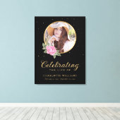 ブラックピンク金ゴールドフローラ葬式ウェルカムサイン キャンバスプリント (インサイチュ (ウッドフロア))