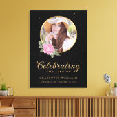 ブラックピンク金ゴールドフローラ葬式ウェルカムサイン キャンバスプリント (インサイチュ (リビング))