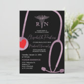 ブラックピンク金ゴールドモダン看護卒業式パーティー 招待状 (スタンド正面)