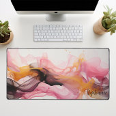 ブラックピンク金ゴールド抽象芸術液波パーソナライズされた デスクマット