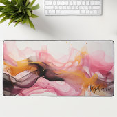 ブラックピンク金ゴールド抽象芸術液波パーソナライズされた デスクマット