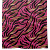 ブラックピンク金ゴールド縞模様アニマルプリント模様 シャワーカーテン (正面)