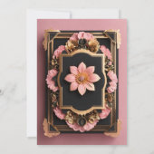 ブラックピンク金ゴールド3dフローラ結婚のカード (裏面)