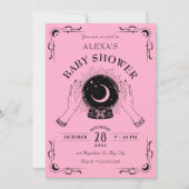 ブラックピンク魔法ムーンクリスタルボールベビーシャワー 招待状 (正面)