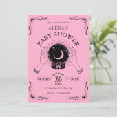 ブラックピンク魔法ムーンクリスタルボールベビーシャワー 招待状 (スタンド正面)