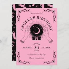 ブラックピンク魔法ムーンクリスタルボール誕生日 招待状