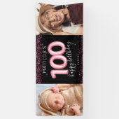 ブラックピンク100歳の誕生日おめでとうフォトバナー 横断幕 (縦)