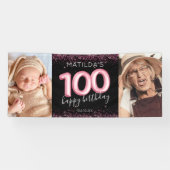 ブラックピンク100歳の誕生日おめでとうフォトバナー 横断幕 (横)