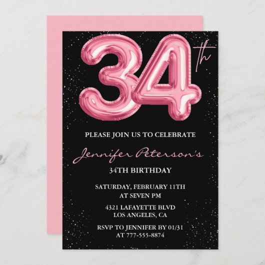 ブラックピンク34th誕生日招待状バルーングラム 招待状 (正面/裏面)
