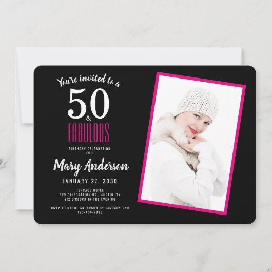 ブラックピンク50と素晴らしい50th誕生日パーティー 招待状 (正面)