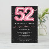 ブラックピンク52歳の誕生日招待状 風船 グラム 招待状 (スタンド正面)