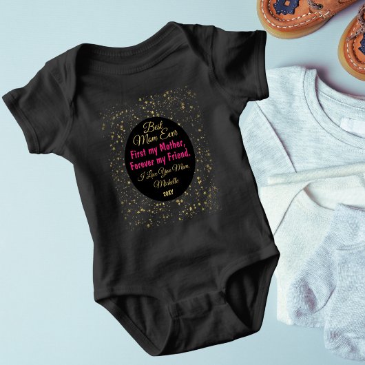 ブラックピンク かわいい 最高のママ エバー モダン マザーズデー ベビーボディスーツ