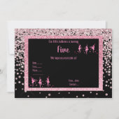 ブラックピンク バレリーナ スパークル 子供の誕生日 招待状 (裏面)