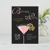 ブラックピンク ファンシー カクテル 誕生日 招待状 (スタンド正面)