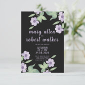 ブラックピンク ラベンダー グリーン 花 モダン 春 ウェディング 招待状 (スタンド正面)