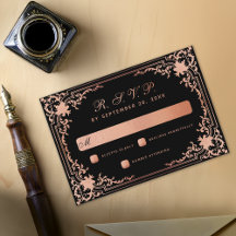 ブラックピンク ヴィンテージ エレガント カリグラフィー ウェディング