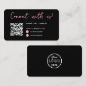 ブラックピンクConnect with usソーシャルメディアQrコード 名刺 (正面/裏面)