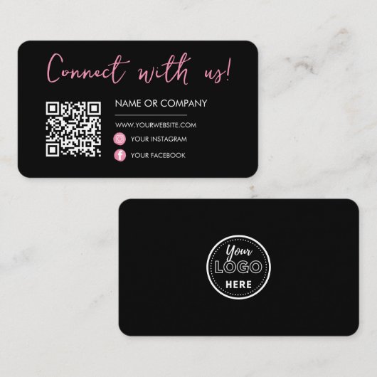 ブラックピンクConnect with usソーシャルメディアQrコード 名刺 (正面/裏面)
