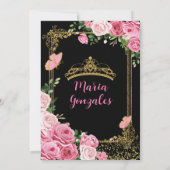 ブラックピンクSweet sixteen金ゴールド16th女の子誕生日 招待状 (裏面)