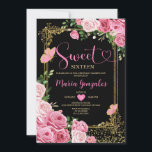 ブラックピンクSweet sixteen金ゴールド16th女の子誕生日 招待状<br><div class="desc">ブラックピンクのSweet sixteen金ゴールド16th女の子の誕生日パーティー招待状Mis Quince 15 Anos,  16誕生日.</div>
