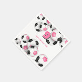 ブラックピンサッカーボール女の子の誕生日パーティー スタンダードカクテルナプキン (角)