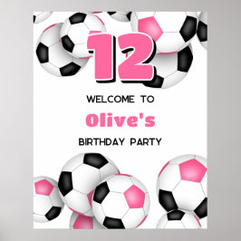 ブラックピンサッカーボール女の子の誕生日パーティー ポスター