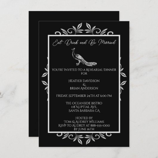 ブラックピーコックフローリハーサルディナー 招待状 (正面/裏面)