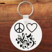 ブラックピースシンボルラブハート踊り音楽ノート キーホルダー (正面)