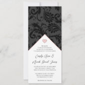 ブラックピーチピンクのダマスク・スワール結婚式招待状 招待状 (正面)