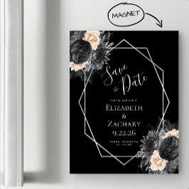 ブラックピーチ フローラル ジオ スタイル Save the Date マグネット招待状