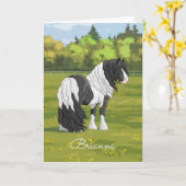 ブラックピートピエバルジプシーヴァンナーウマ荷車を引くーズ カード (黄色い花)