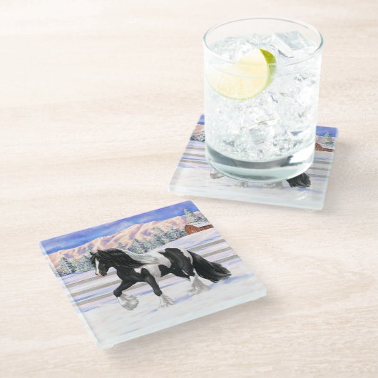 ブラックピートピエバルジプシーヴァンナーウマ荷車を引くーズ ガラスコースター (アングル)