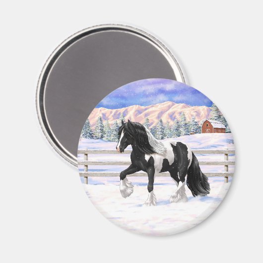 ブラックピートピエバルジプシーヴァンナーウマ荷車を引くーズ マグネット (正面/裏面)