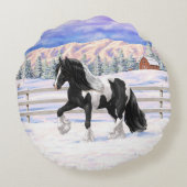 ブラックピートピエバルジプシーヴァンナーウマ荷車を引くーズ ラウンドクッション (裏面)