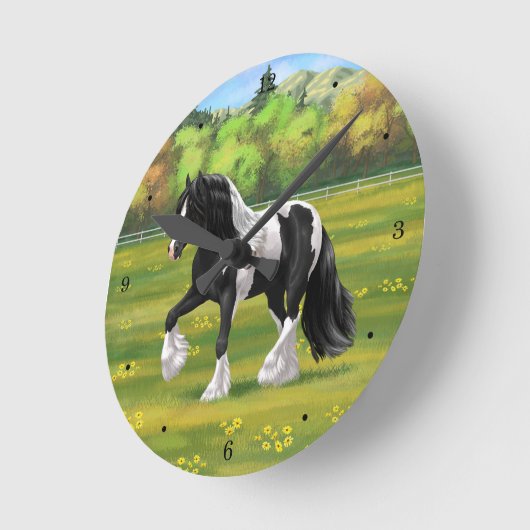 ブラックピートピエバルジプシーヴァンナーウマ荷車を引くーズ ラウンド壁時計 (傾斜)