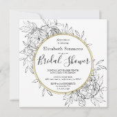 ブラックピーニーモダンフローラトワールブライダルシャワー 招待状 (正面)